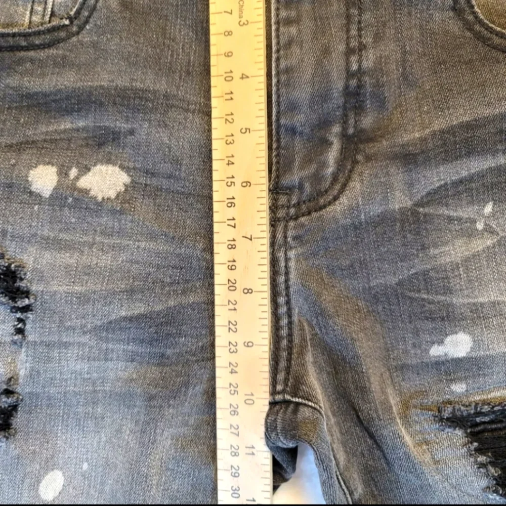 Damati Mens Skinny Moto Style Factory Distressed Black Denim Jeans Sz 36/32